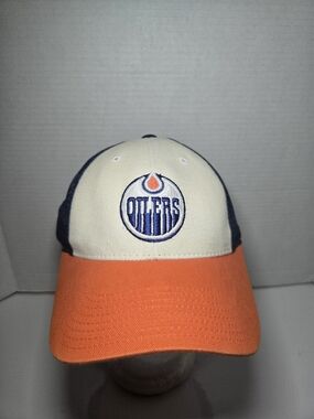 Youth Edmonton Oilers Adjustable Baseball Cap - Cream, Navy & Orange